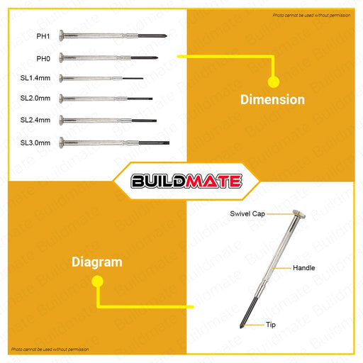 Hoteche Precision Screw Driver Screwdriver Set 6 PCS/SET HTC-242006  AUTHENTIC •BUILDMATE•