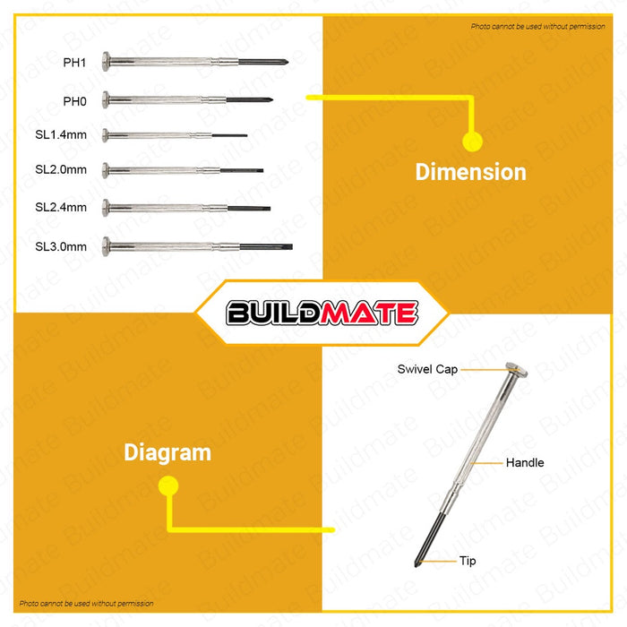 HOTECHE Precision Screw Driver Screwdriver Set 6 PCS/SET HTC-24200 •BUILDMATE•