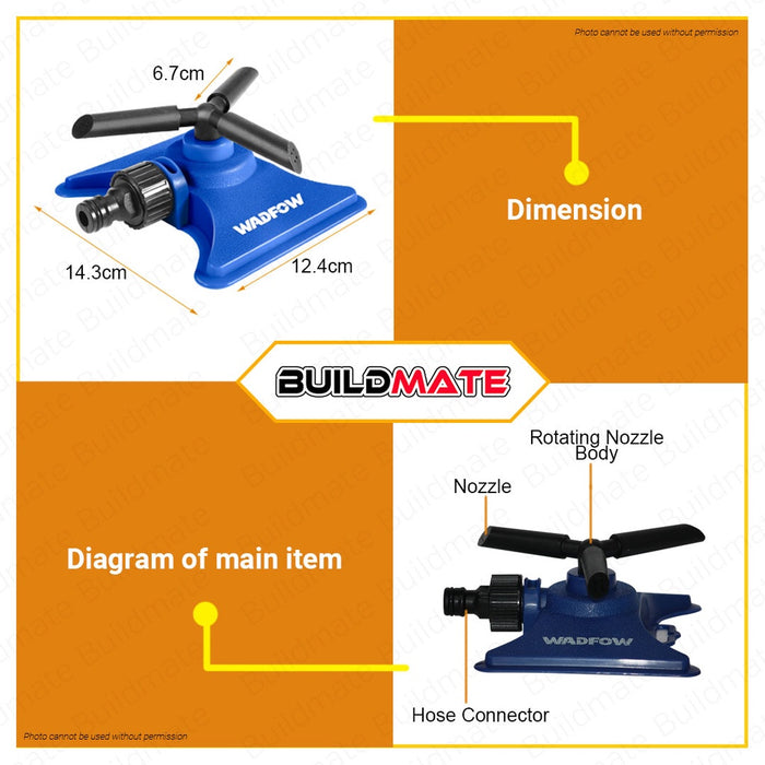 WADFOW Plastic 3 Arm Rotatory Sprinkler With 3/4 Tool Adaptor Water Spray Garden Sprayer WSN1E23 WHT