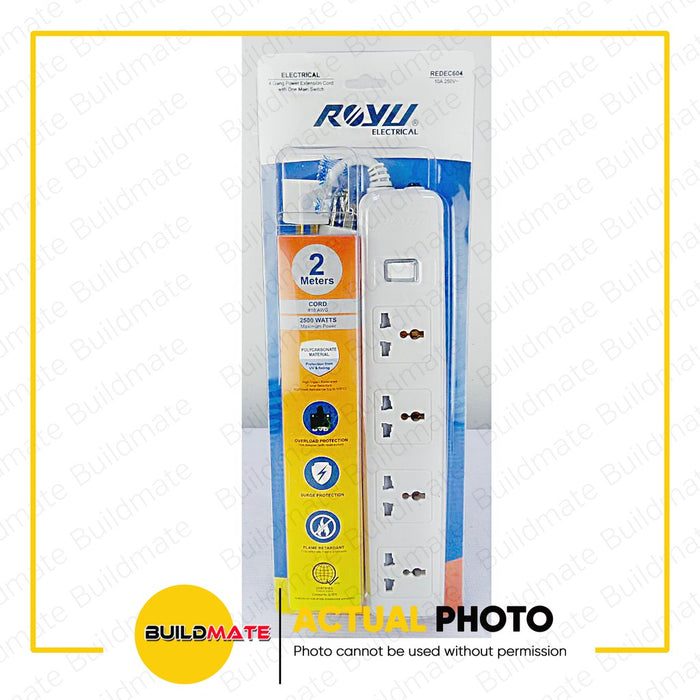 ROYU 4 GANG Extension Cord Universal Socket with 1 Main Switch Power Strip REDEC604 •BUILDMATE•