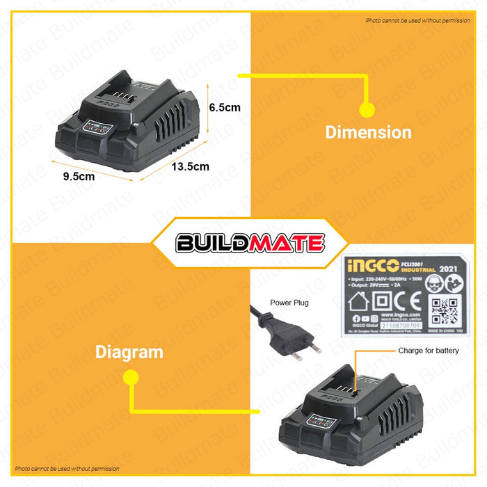 INGCO Fast Intelligent Charger FCLI2001 POWERSHARE  •BUILDMATE• IHT
