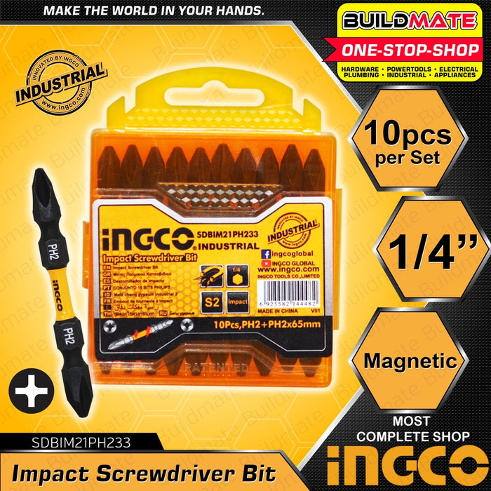 INGCO 10 PCS Impact Screwdriver Bit Screw Ph2 + Ph2 65mm Set SDBIM21PH233 AUTHENTIC •BUILDMATE• HT2
