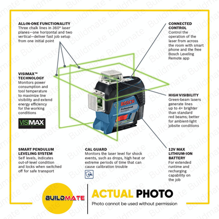 BOSCH Professional Line Laser Level GLL 3-80 CG + BM 1 W/ CASE 0601063U80 •BUILDMATE• BMT