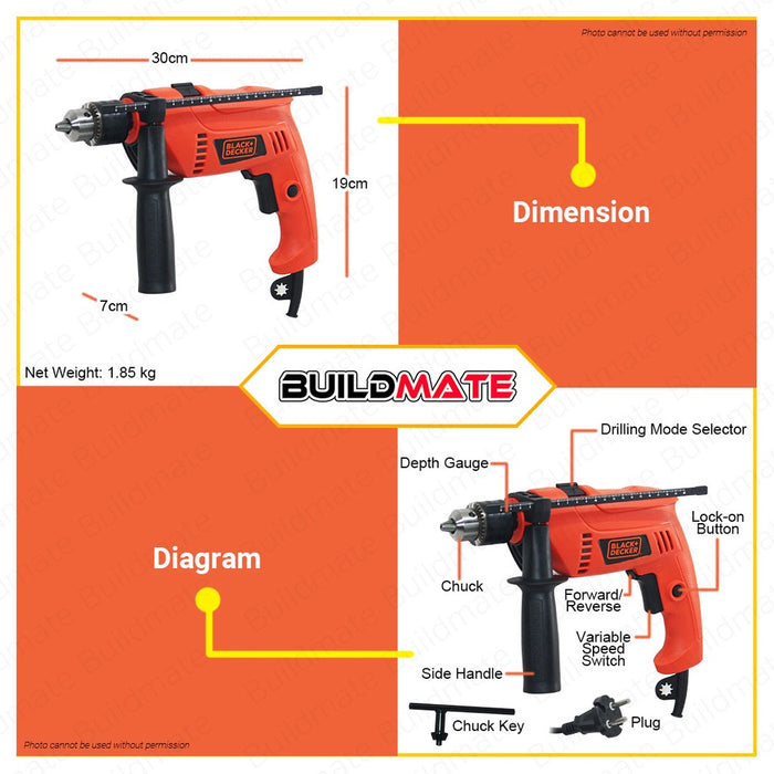[10.10 BEST SELLER] Black & Decker Hammer Impact Drill 13mm 550W with Case HD555K-B1 •BUILDMATE•