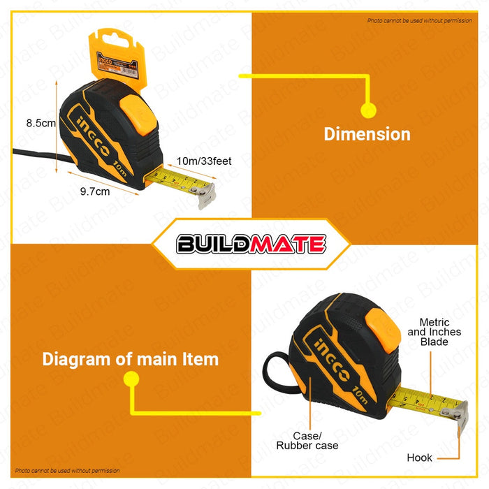 INGCO Steel Measuring Tape Measure 10M x 25MM HSMT081025 100% ORIGINAL / AUTHENTIC •BUILDMATE• HT2