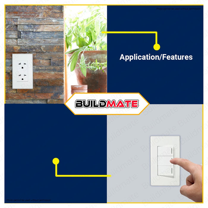 BUILDMATE Royu Wide Series Electrical Power Plate Set 1 2 3 Gang Duplex Universal Tandem Aircon Outlet 3 Way Switch With Reflector / LED SOLD PER PIECE