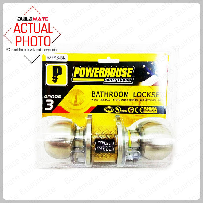 POWERHOUSE PRO SERIES Cylindrical Bathroom Lockset Brass Finish US3 PH587PBBK + FREE GLOVES PHDH