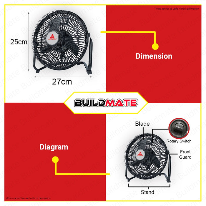 HANABISHI Industrial Floor Fan 9" Black HIFF-900BLK •BUILDMATE•