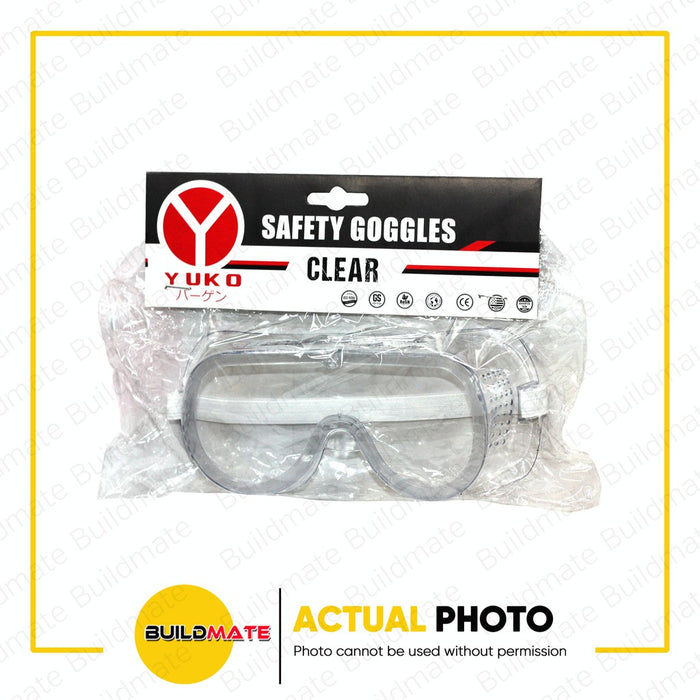 YUKO Safety Goggles Clear with Garter •BUILDMATE•