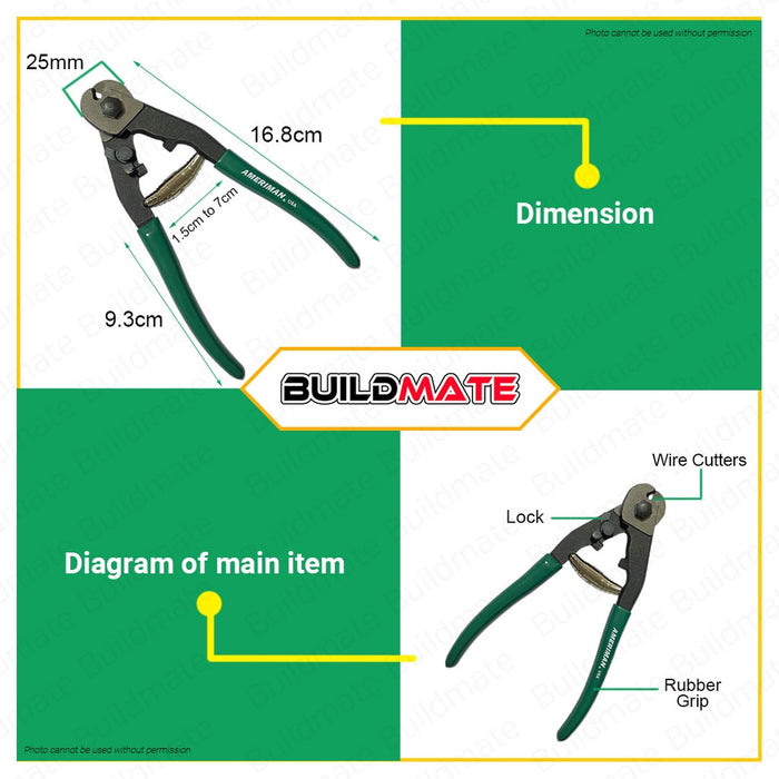AMERIMAN Wire Rope Cutter Pliers Scissors 6.5" MP-625 •BUILDMATE•