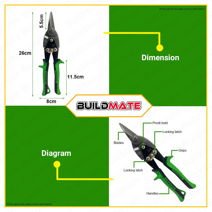 BUILDMATE Hoyoma Japan Aviation Snip 10" Inch Cr-V Straight, Left & Right Cut Snips Metal Sheet Scissor SOLD PER PIECE