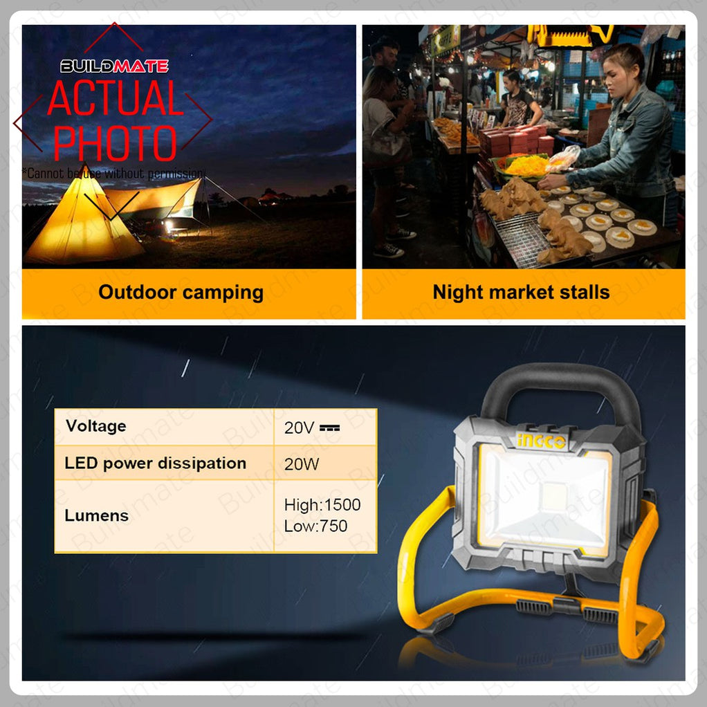 INGCO Cordless Work Lamp Lithium-Ion 20V CWLI2002 POWERSHARE +FREE BRU ...