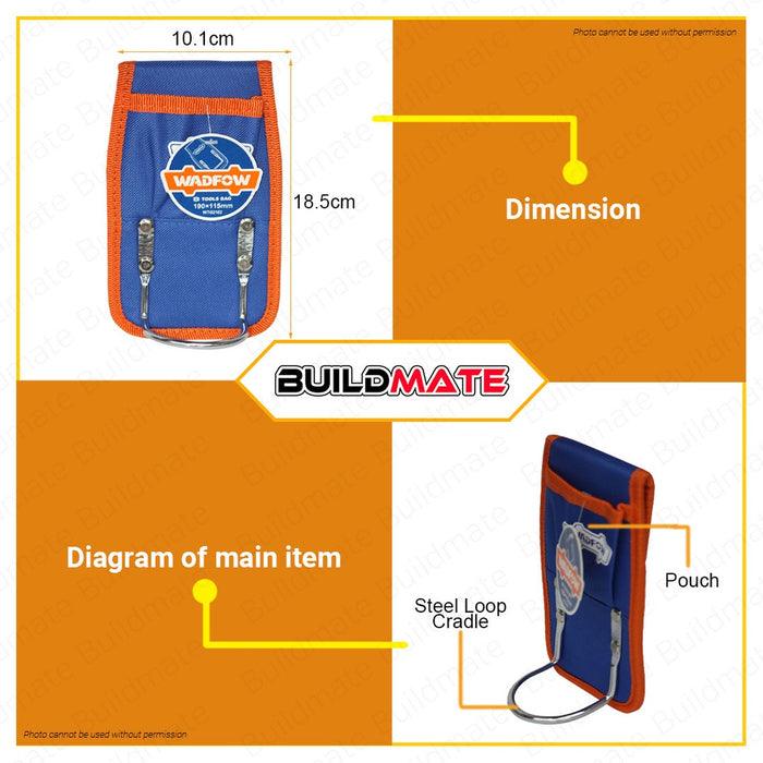 WADFOW Tools Bag Waist Tool Bag Belt DIY Multi Purpose Bag 190x115mm Polyester WTG2102 BUILDMATE WHT