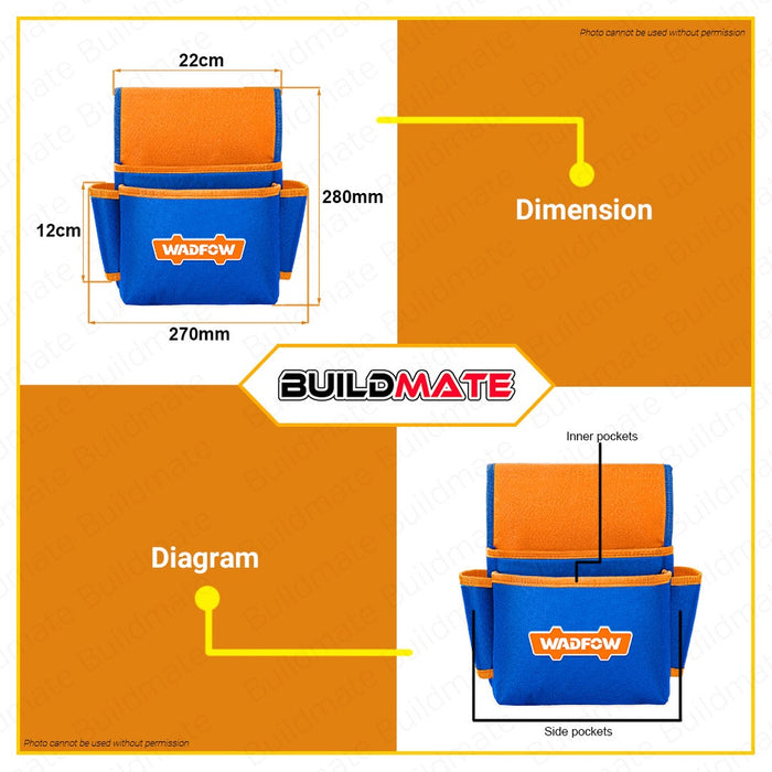 WADFOW Tools Bag Waist Tool Bag Belt DIY Multi Purpose Bag 250x150mm Polyester WTG2106 BUILDMATE WHT