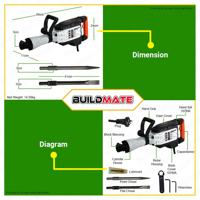 HOYOMA JAPAN Electric Demolition Hammer 1900W HT-DH1900 HP 100% ORIGINAL / AUTHENTIC •BUILDMATE•