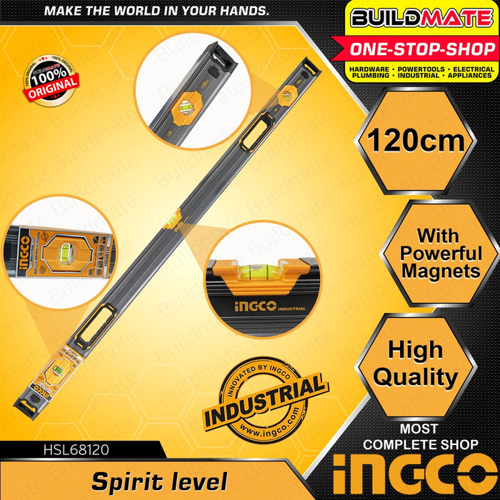 INGCO 120CM Spirit Level With Powerful Magnets High Quality Bubble Level Box HSL68120 •BUILDMATE IHT