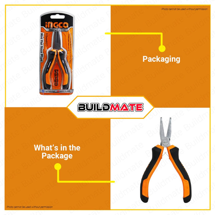 INGCO Mini Flat Nose Pliers 4.5" 115mm HMFNP08115 •BUILDMATE• IHT