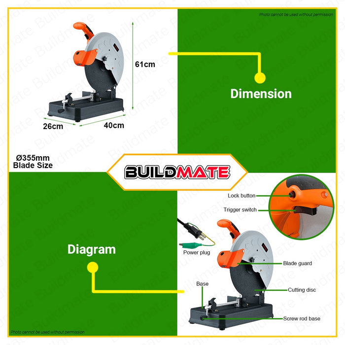 HOYOMA JAPAN Cut Off Machine Chop Saw Chopsaw Cutter 2000W 14" 355mm HT-CM2000A •BUILDMATE•
