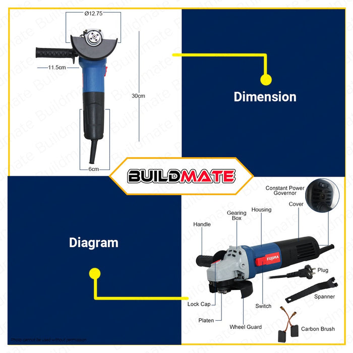 FUJIMA JAPAN Angle Grinder Variable Speed 1200W FT-AG1200 •BUILDMATE•