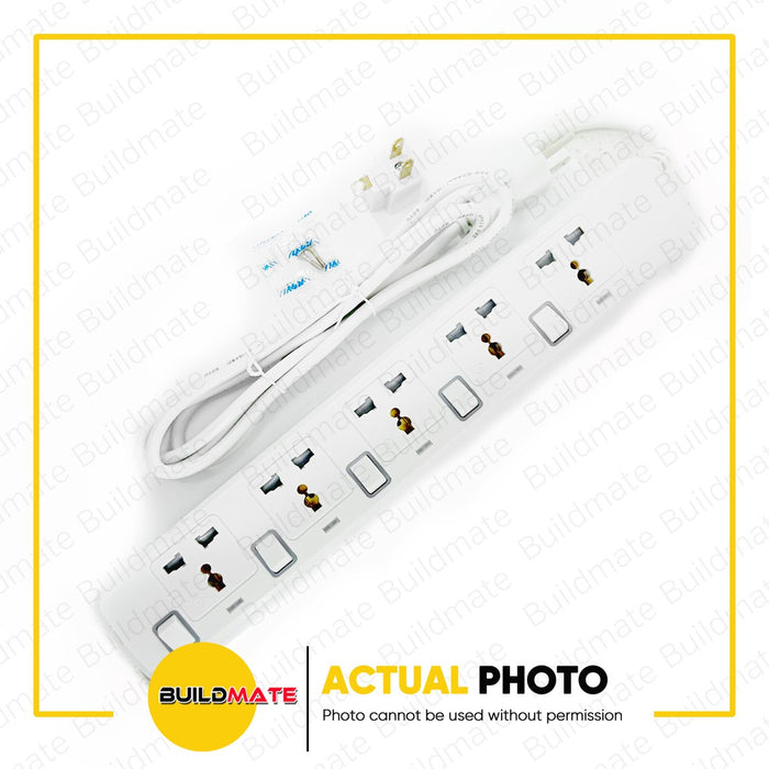 ROYU 5 Gang Extension Cord Universal Socket with Individual Switch Power Strip REDEC705 •BUILDMATE•