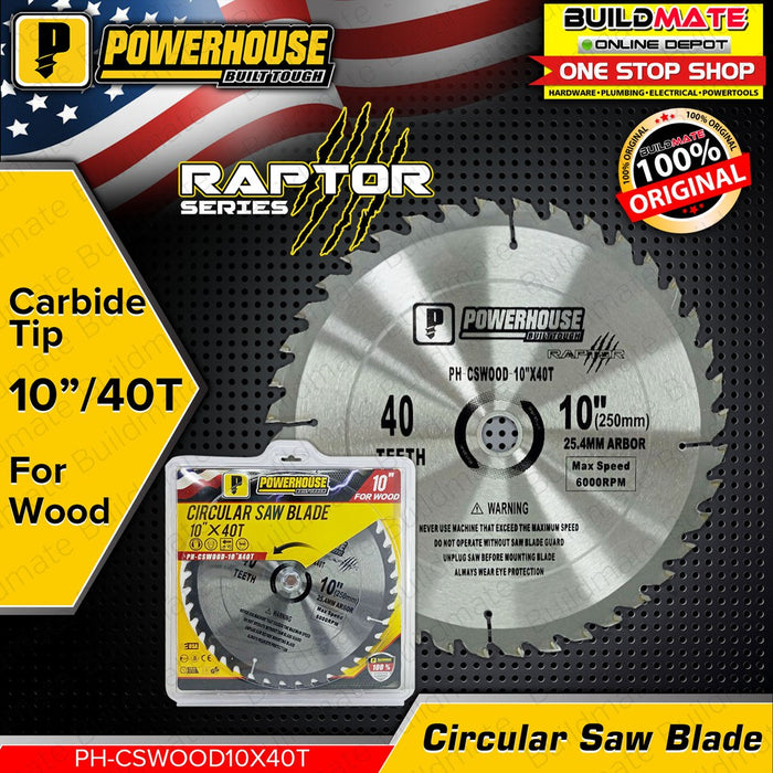 BUILDMATE Powerhouse 10" Inch Circular Saw Blade Carbide Tip for Wood 10"X40T PH-CSWOOD10X40T - PHPTA