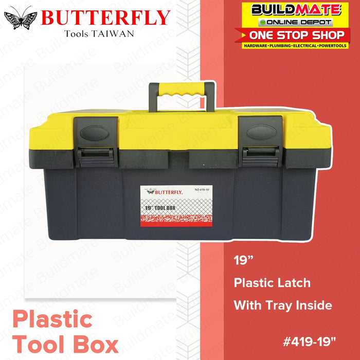 BUILDMATE Butterfly | Lufkin 19" Inch Plastic Tool Box Organizer Toolbox Heavy Duty Plastic Organizer Storage with Tray Inside Plastic Latches Storage Box Storage Tool #419-19" | CTB19