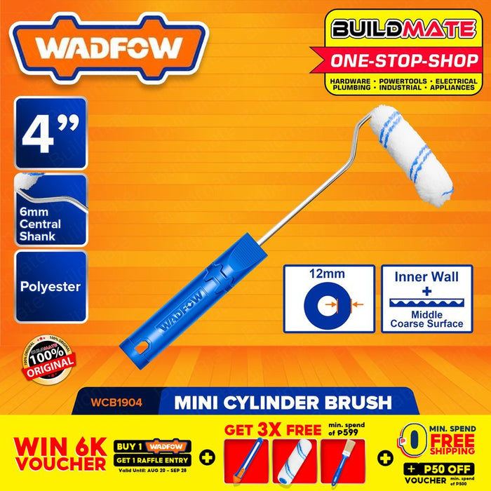 WADFOW Mini Cylinder Brush Inner Wall 100mm 4" Inch Polyester Mini Roller Paint Brush WCB1904 WHT
