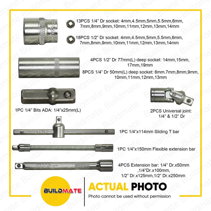 INGCO 94 PCS Socket Set with Hard Case 1/4" and 1/2" HKTS42941 •BUILDMATE• HT2