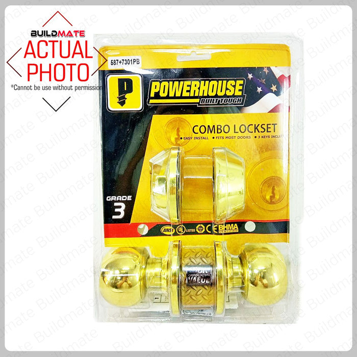 BUILDMATE Powerhouse PRO SERIES COMBO Entrance Lockset + Single Deadbolt 587PBET + 7301PBSD Brass Finish - PHDH