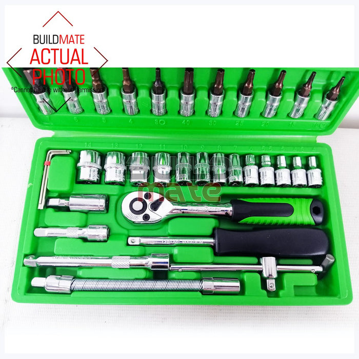 HOYOMA 46PCS / SET Drive Socket Set 1/4" Inch Drive 6 Point HT-DS1446 •BUILDMATE• HYMA