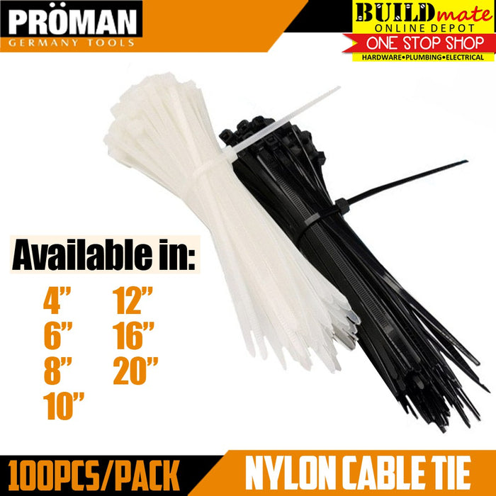 PROMAN Nylon Cable Tie 100PCS High Quality WHITE | BLACK  SOLD PER PACK •BUILDMATE•