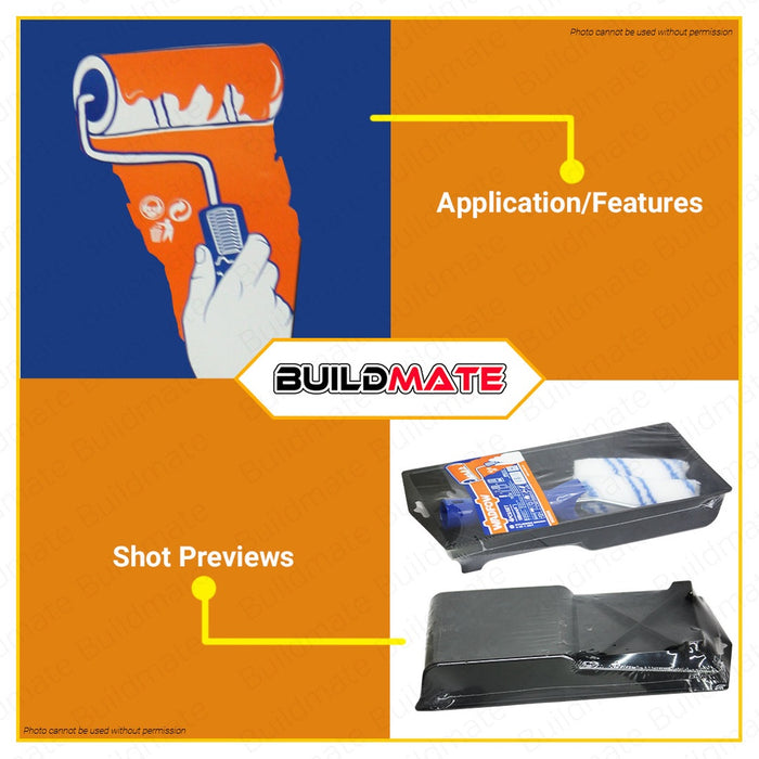 WADFOW Cylinder Brush 4in1 SET Paint Roller Brush Inner Wall Paint Tray Set WCB3H34 •BUILDMATE• WHT