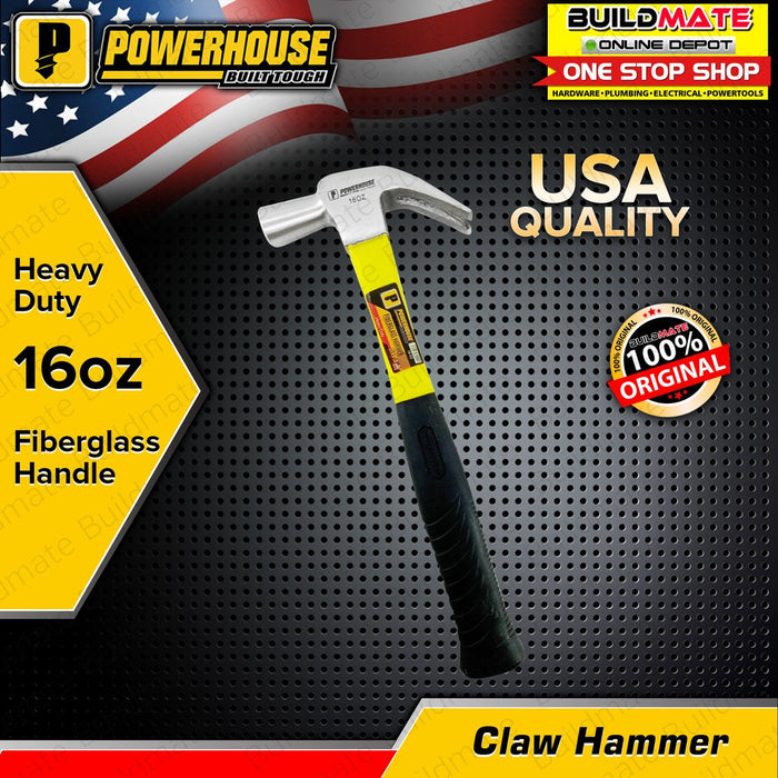 POWERHOUSE 16oz Claw Hammer Fiberglass Handle •BUILDMATE• PHHT