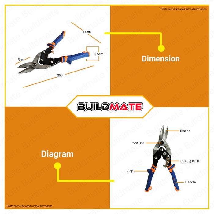 BUILDMATE Wadfow Aviation Snip 10" Inch Left, Right And Straight Snips Cr-V Metal Sheet Scissors SOLD PER PIECE - WHT