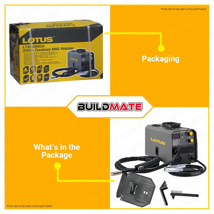 LOTUS 200A MIGWELD Gasless MIG Weld Inverter Flux Corded Welding Machine 0.8mm LT200MGX| LT200FCX •BUILDMATE•