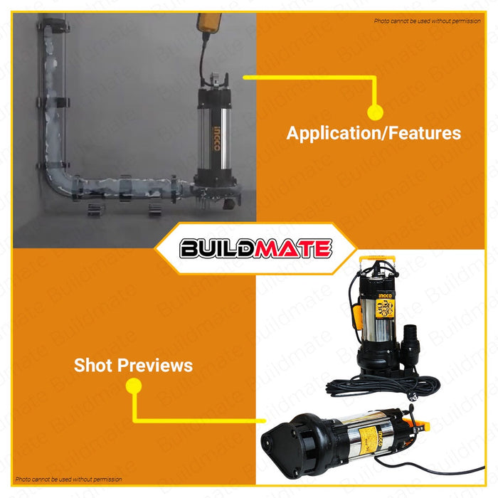 INGCO Submersible Pump 1100W (1.5HP) Clean & Dirty Water Transfer Pump •BUILDMATE• SPDS11008-5 IIT