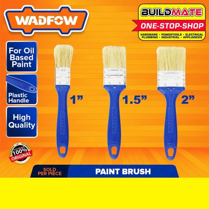 WADFOW Paint Brush For Oil-Based Paint 1" 1.5" & 2" Inch Plastic Handle SOLD PER PIECE BUILDMATE WHT