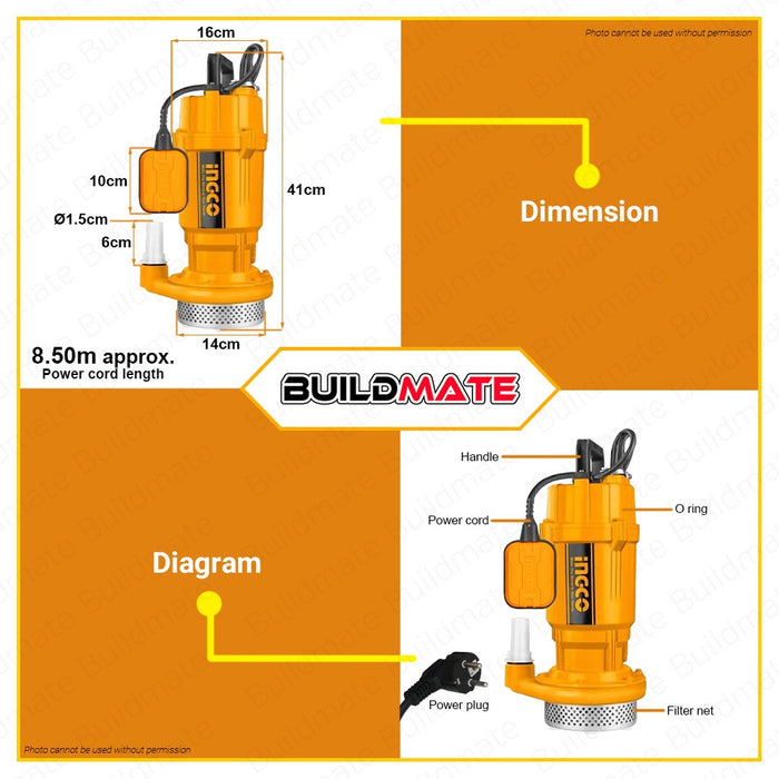 INGCO Submersible Pump 750W (1.0HP) Clean & Dirty Water Transfer Pump SPC7508-5 •BUILDMATE• IIT