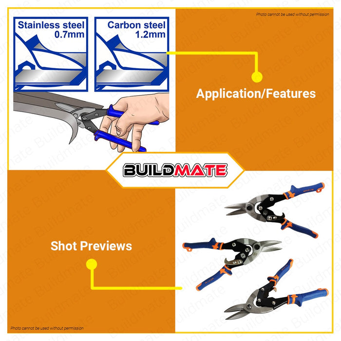 BUILDMATE Wadfow Aviation Snip 10" Inch Left, Right And Straight Snips Cr-V Metal Sheet Scissors SOLD PER PIECE - WHT