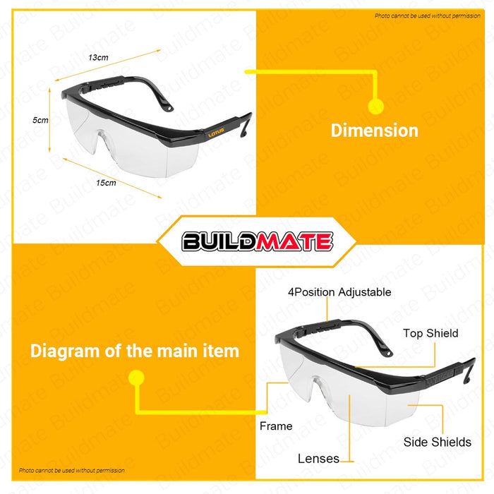 LOTUS Safety Glasses Clear Protective Eye Goggles Safety Glasses Work Glasses LB105C •BUILDMATE• LHT