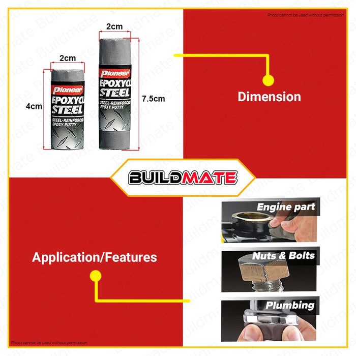 PIONEER Epoxy Clay STEEL 25g | 50g [SOLD PER PIECE] Moldable Repairs Epoxy Putty •BUILDMATE•