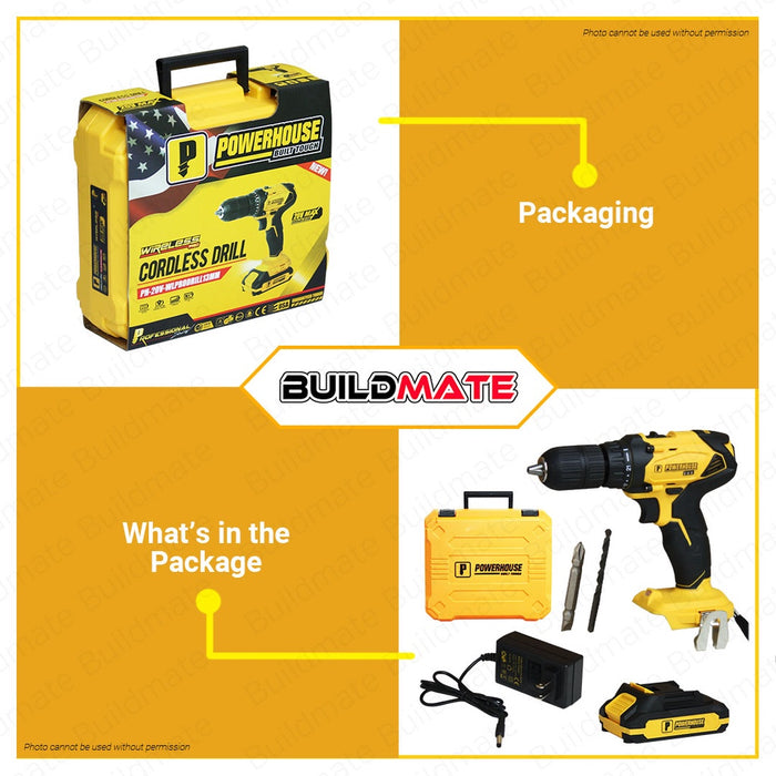 POWERHOUSE Cordless Drill / Driver 20V 13mm Drill Chuck 2.0Ah Li-Ion PH-20V-WLPRODRILL13MM | PHPT