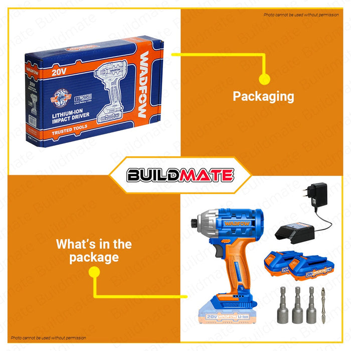 WADFOW Lithium-Ion Cordless Brushless Motor Impact Driver with 2x Battery & Charger 20V WCD2512 | WCPT