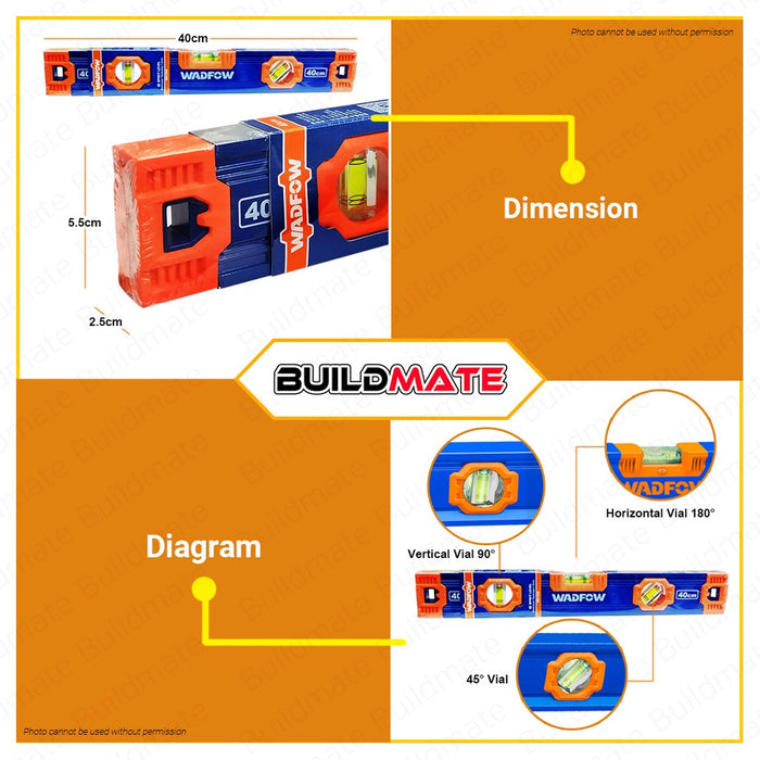 WADFOW Spirit Level 40CM (Double Side Milled) Aluminum Spirit Leveler Tool WSL1G40 •BUILDMATE• WHT
