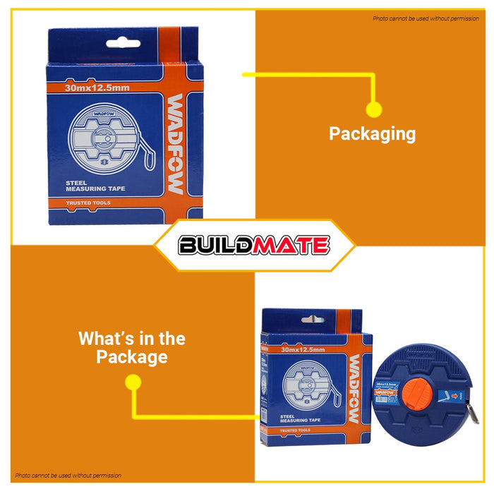 WADFOW Steel Measuring Tape Measure 30M x 12.5MM Measuring Meter Metric WMT3530 •BUILDMATE• WHT
