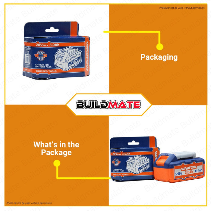 WADFOW Lithium-Ion Battery Pack 20V 3.0Ah Compact Battery LED Battery Power WLBP530 •BUILDMATE• WHT