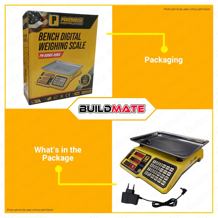 POWERHOUSE Rechargeable Table Bench Digital Weighing Scale 30kg / 5g PH-BDWS-30KG •BUILDMATE• PHPT