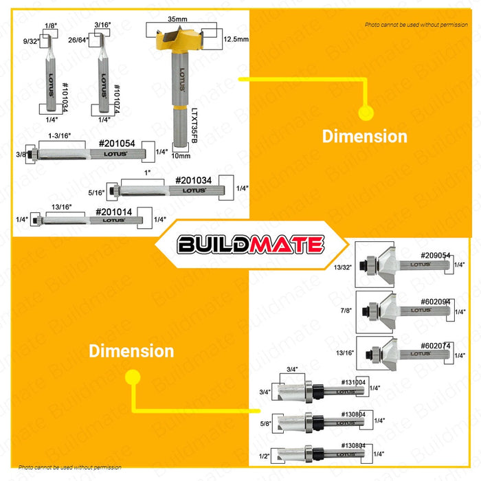 LOTUS Router Bits 1/4" Inch / 355mm Chamfer Bit Flush Trim Bit Forstner Bit Straight Bit •BUILDMATE•