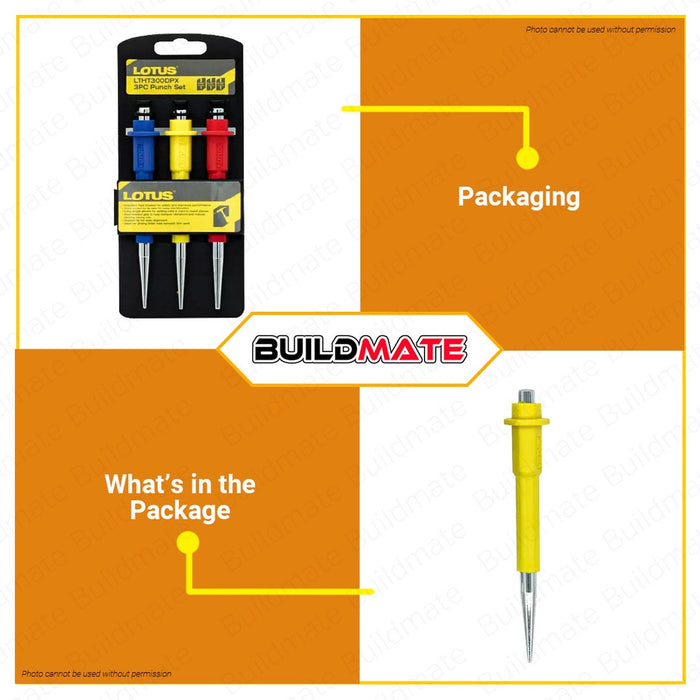 LOTUS 3PCS Nail Punch Set Pin Punch Center Punch Punching Cylinder Drill Hole LTHT300DPX •BUILDMATE•