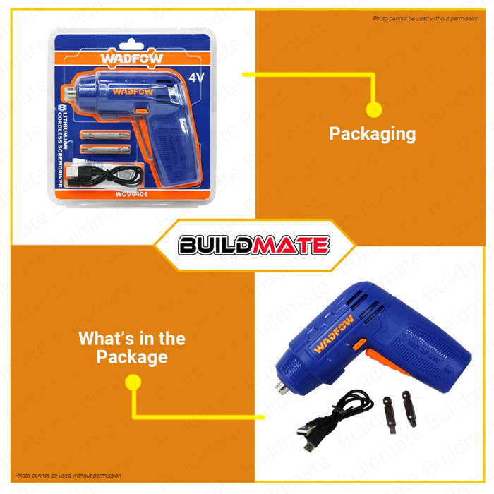 BUILDMATE Wadfow Lithium-Ion Cordless Screwdriver 4V Rechargeable Handheld Cordless Driver Tool Kit WCV4401 / WCV4404 - WCPT